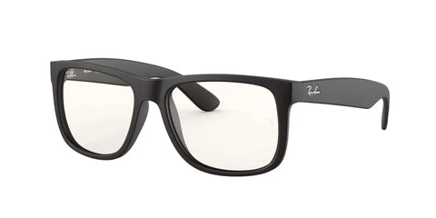 RB4165 Justin Unisex Rectangular Sunglasses with Lightweight Rubber Black Frame and Clear Lenses for Everyday Wear and Travel 55mm Eye Size