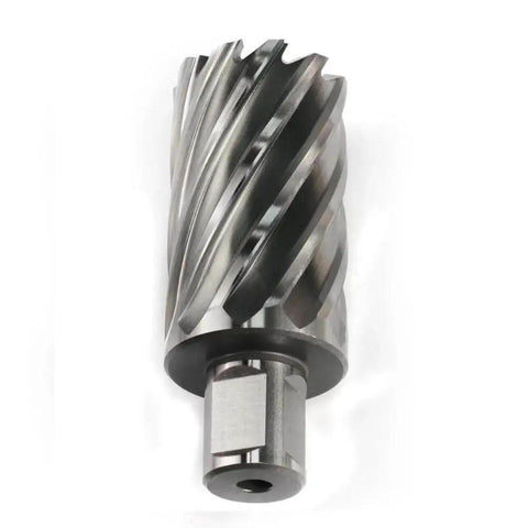 One And Three Eighths Inch Annular Cutter For Magnetic Drill Press With Two Inch Cutting Depth And Weldon Shank With Two Flats And Pilot Pin For Fast Large Hole Cutting Heavy Duty Mag Drill Bit Oscarbide, side view