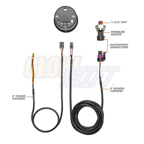Digital 10 Color Oil Pressure Gauge Kit With 0 To 145 Psi Range, Includes Electronic Sensor and Wiring by GlowShift displayed.
