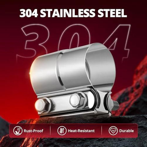 Exhaust clamp 2'' lap joint, 304 stainless steel, for pipes, mufflers, catalytic converters.