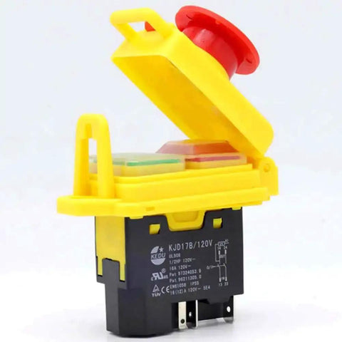 Five Pin 120V 16A Industrial Electromagnetic Switch With Waterproof PVC Cover Push Button On Off Emergency Stop With Undervoltage Protection