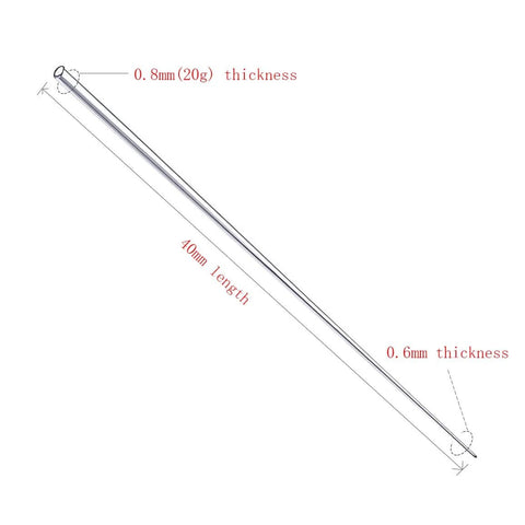 20G 0.8mm 316L Stainless Steel Calor Style Taper Insertion Pin for Ear and Nose Stretcher, no thread, 1.6 inch long