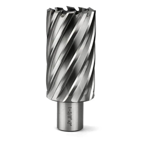 Annular Cutter Set For Magnetic Drill Press HSS Slugger Bits Three Quarters Inch Weldon Shank One And Three Eighths Inch Cutting Diameter Two Inch Cutting Depth Kit For Tough Metal Drilling