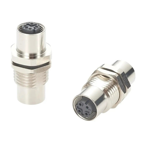 D Code M12 4 Pin Bulkhead Connector Beefy Shielded IP67 Female To Female Panel Mount Pack Of Two for Profinet EtherCAT Modbus TCP