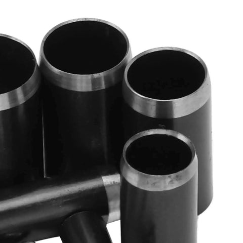 Close-up of steel dies from Leather Hole Punch Set With 15 Sizes From 1Mm To 15Mm Round Hollow Punch Die Cutter Kit for leather crafting