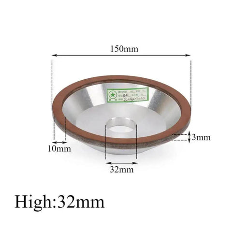 Diamond Grinding Wheel Resin Bond Circle Sharpener, 150mm, for Carbide and Tungsten Steel Milling Cutters, front view