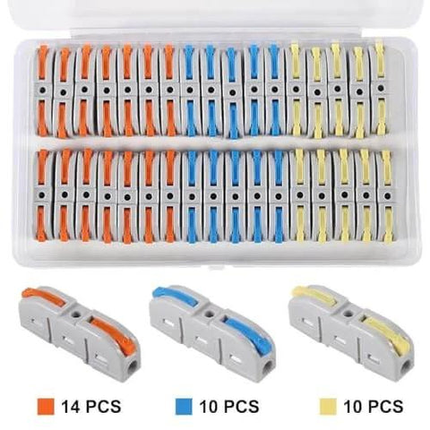34 Piece Quick Connect Wire Splice Kit With Lever Nut Connectors For Easy No Fuss Wiring Of AWG 28 To 12 1 In 1 Out Inline Terminals