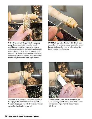 Interior page showing woodturning techniques from Complete Starter Guide To Woodturning On The Lathe For Beginners With 8 Practical Projects.