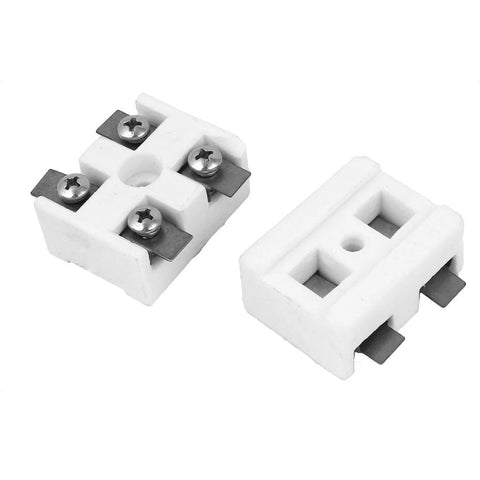 White ceramic 2-way terminal blocks for electrical wiring, high-temp porcelain, 30A, 2 pieces