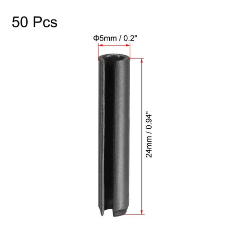 Go To Slotted Spring Pin Set 5mm By 24mm Plain Finish 65Mn Steel, Tension Pins Assortment Kit, 50Pcs For Small Machinery Projects