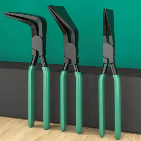 Pro Grade Metal Bending Pliers with 45-, 90-degree, and straight jaws for precision sheet metal bending in tight spaces
