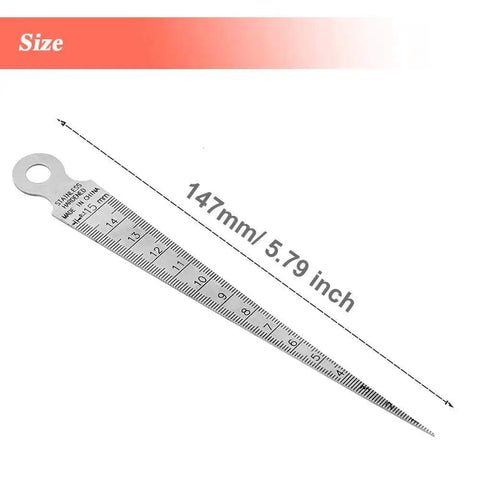 Stainless Steel Welding Taper Gauge Pro Grade, One To Fifteen Millimeter Range With Inch And Metric Scales, Durable Corrosion Resistant Feeler Gap Tool For Tapering Measurement, Easy Readouts From One Thirty Second To Five Eighths Inch Hole Diameter