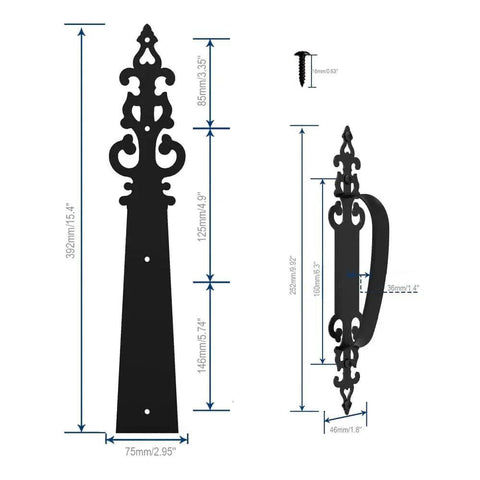 Metal Garage Door Decorative Hardware Hinges Carriage House Accents Screw Mounted 6 Piece Set Black Braided Style dimensions