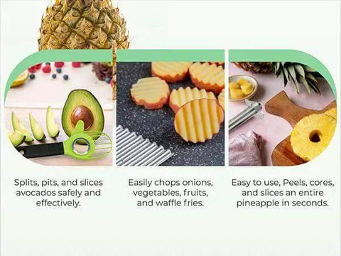 All In One Fruit Prep Tool Set Stainless Steel 3 In 1 Apple Slicer Pineapple Corer And Slicer Avocado Cutter No Fuss Kitchen Gadget