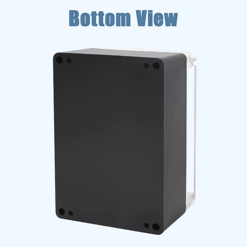 Bottom view of Weatherproof Electrical Junction Box With Clear Cover IP65 Waterproof ABS Plastic Case Black 6.2x4.2x3.5 Inches