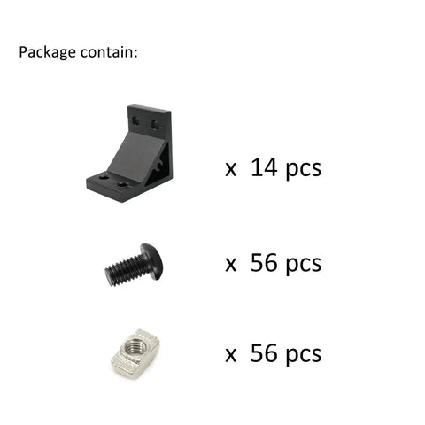 Image showing 14 Pack 2040 Aluminum Extrusion Corner Brackets 90 Degree Right Angle L Connectors with T Slot Nuts and Bolts package contents.
