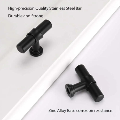 10 Pack Black Cabinet Knobs With Single Hole T Bar Pulls, 2 Inch Overall Length, 34mm Height, 12mm Diameter, Durability