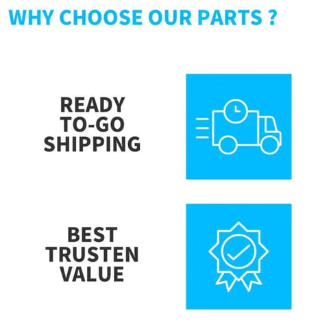 Icons showing fast shipping and quality assurance benefits for choosing our parts