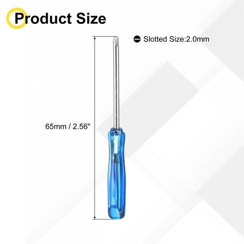 Tiny But Mighty Mini Slotted Screwdriver 2.0mm Flat Head Precision Tool With Blue Handle, 65mm Size Illustration