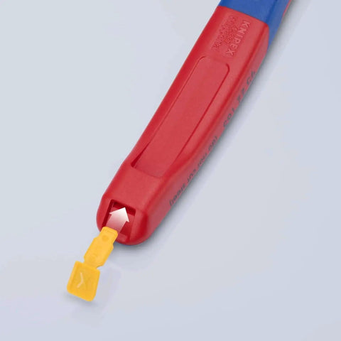 Close-up of Ultra High Leverage Linemans Pliers With Fish Tape Puller And Crimper 9.5 Inch Pro Grade Comfort Grips With KNIPEXTEND ColorCoded Clips handle