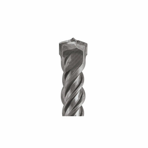 Two Cutter Head SDS-Plus Rotary Hammer Bit For Concrete Drilling, One Half Inch By Six Inch By Eight Inch, Bulldog Style With Centering Tip, Wear Indicator And Four-Flute Design Bosch, close-up view.