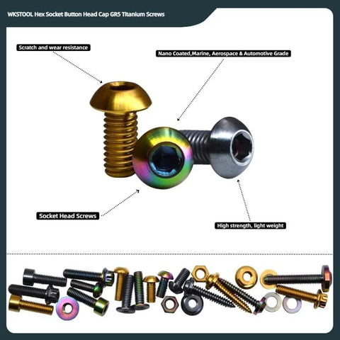 Gold Titanium M8x1.25 30mm Hex Socket Button Head Screws 6 Piece Set Gr5 Titanium Fasteners Nano Coated For Bike Frame