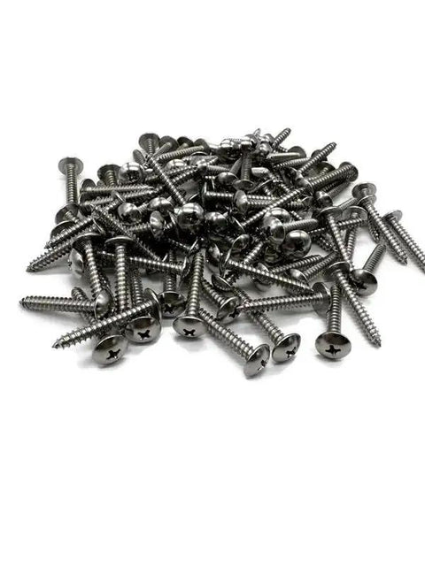 Truss Head Exterior Screws For Marine Decks And Docks, 1 1/4 Inch Length, 100 Pack, Size Ten Coarse UNC Threads, scattered pile view