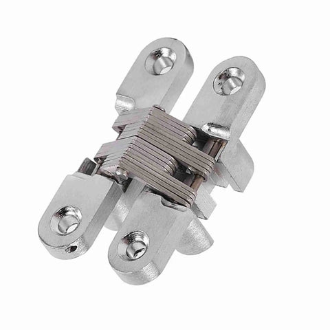 180 Degree Zinc Alloy Invisible Folding Door Hinges For Cabinets And Sliding Doors Rustproof Stainless Steel Cross Hidden Hinges Tough As Nails Built To Last Heavy Duty And Durable 43.7mm 60.4mm 68.8mm 94mm Sizes shown in close-up