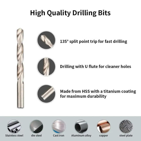 High quality HSS drill bit with titanium coating for fast, cleaner drilling, includes steel samples for Thread Repair Kit 338Pcs SAE And Metric HSS Drill Inserts For Damaged Threads.
