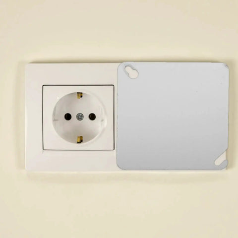4 Pack Square Electrical Box Cover Plates For Blank Control Panels Or Junction Boxes next to a wall socket
