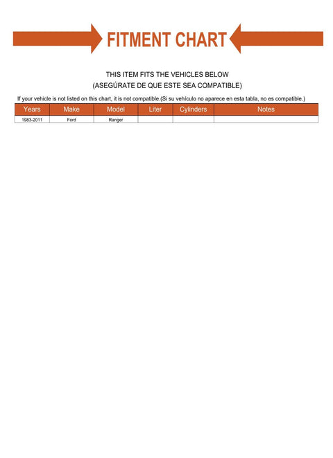 Fitment chart for Front Wheel Bearing Dust Cap Kit For 1983-2011 Ford Ranger RWD showing compatibility details.