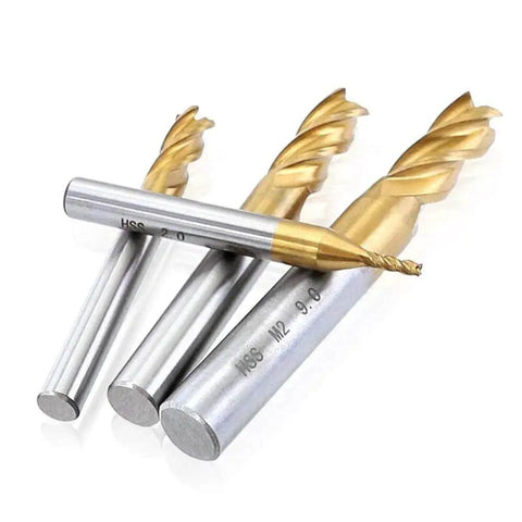 Ten Pack 4 Flute Titanium Coated End Mills Set For CNC Milling In Wood Aluminum Steel Titanium Range 5 64th Inch To 3 8th Inch HSS