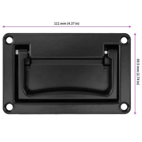 Recessed Flush Pull Handles 4.37 Inch Set Of 2 In Zinc Alloy Black Finish, front view, showcasing dimensions and sleek design