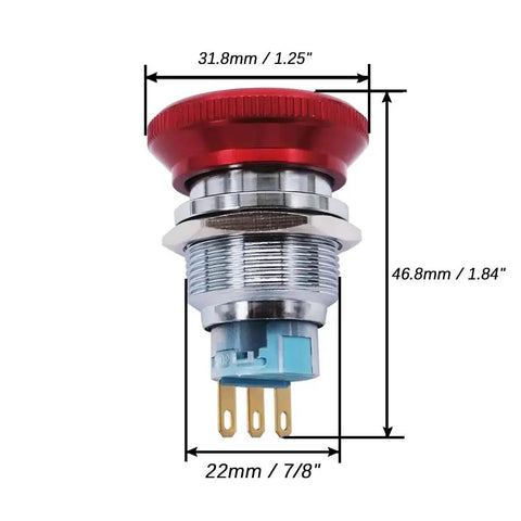 Stainless Steel 22mm Latching Emergency Stop Push Button Switch With 3A 12-220V Connection Plug 1NO 1NC Contacts Panel Mount