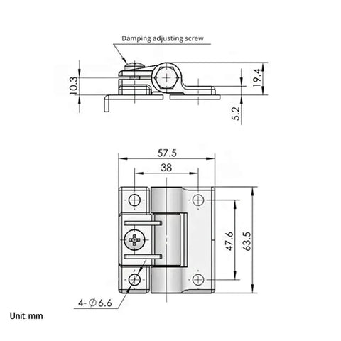 Technical drawing of White Damping Hinges With Adjustable Torque For Industrial Cabinets And Furniture Durable 1 Piece Heavy Duty Soft Close Action
