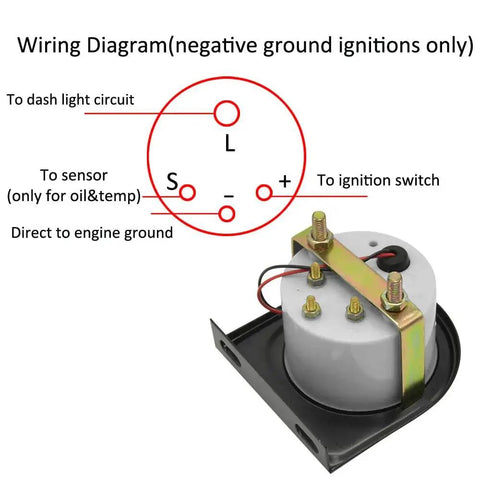 Back view of Universal Car 2 Inch 52mm Oil Pressure Gauge With White LED Indicator, showing wiring diagram and installation points.