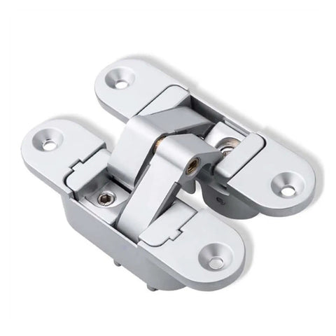 Close-up of Three Dimensional Invisible Door Hinges For Wooden Doors That Fold And Hide With 180 Degree Inside And Outside Opening