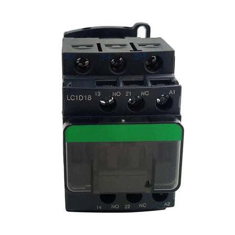 Front view of 3 Pole Non-Reversing Contactor, 18A, 120 VAC Coil, 1 NO 1 NC Auxiliary Contacts, industrial control relay for motors
