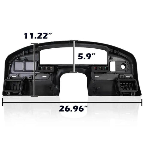 Dashboard Bezel For Ford F Series 1992 1997 Gas Engine ABS Plastic Adhesive showing dimensions and compartments