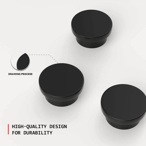 Sleek Black Cabinet Knobs Set 10 Pack Round Metal Zinc Drawer Pulls for Kitchen Cabinets Cupboards Dressers and Desks Easy Install Hardware By Homdiy for Modern Furniture Makeover, focusing on knob design process diagram.