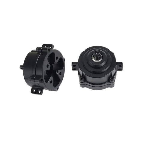 Planetary Gearbox Transfer Case And Short Drive Shaft Skid Plate Front Motor Mount Upgrade Kit in black durable alloy build