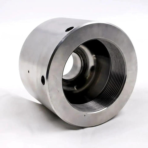 Waterjet End Cap 321276-1 For High Pressure Intensifier Pump Spare Parts Ideal For Water Jet Cutting Machines And Flow Intensifier Pumps Waterjet Cutter Components For Sale, showing the side view of the stainless steel component