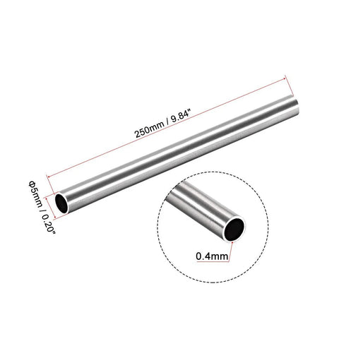 Amazon uxcell 304 stainless steel round tubing, 5mm OD, 0.4mm wall, 250mm length, seamless, 4 pcs