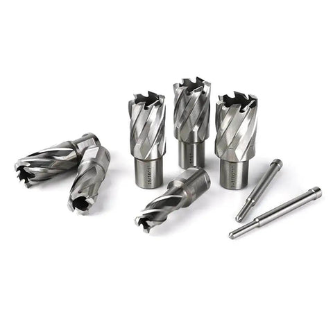 Heavy Duty Annular Cutter Set For Magnetic Drill Press 13 Piece With One Inch Cutting Depth And Weldon Shank Three Quarter Inch Diameters From Seven Sixteenths To One And One Sixteenth Inch With Two Pilot Pins By OSCARBIDE