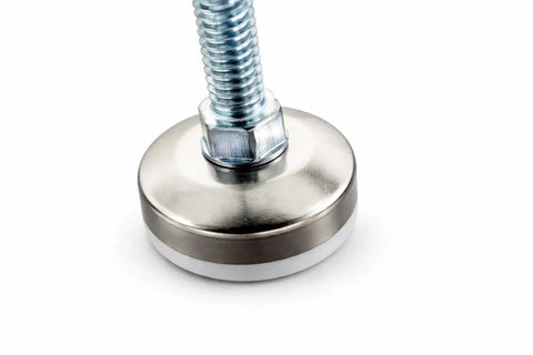 Close-up of a Beefy Heavy Duty Furniture Leveling Feet With 3 Inch Stem And Five Sixteenths By Eighteen Thread Adjustable Glides