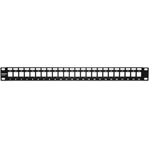 24-Port Blank Keystone 1U Patch Panel For Cat6 Jacks, 19-Inch Rackmount, Steel Black, NDAA Compliant, front view