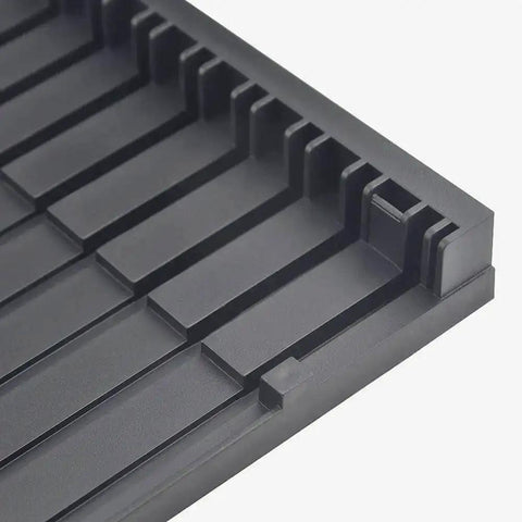 Close-up of black Hobby Parts Organizer Rack And Folding Shelves Stand For Model Kit Build Plastic Tool Holder.