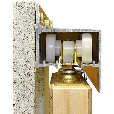 Close-up of 1 Door Wall Mount Sliding Barn Door Hardware Kit With Nylon Hangers, 72 Inch Track, Top Hung System, Commercial Grade Aluminum Rail