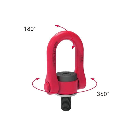 G80 Alloy Steel Rotation Hoist Ring With 360 Degree Universal Swivel Lifting Point, side view showing 180 and 360 degree swivel, M24x40