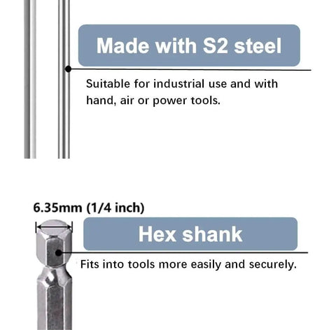 Durable Magnetic Screwdriver Bit Set With 12 Piece Slotted And Phillips Bits 1/4 Inch Hex Shank S2 Steel 2 Inch Long includes material and hex shank details